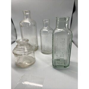 Nice Lot Of 4 Old Apothecary Bottles Listerine, Watermark Ink &Hires Asst Sizes